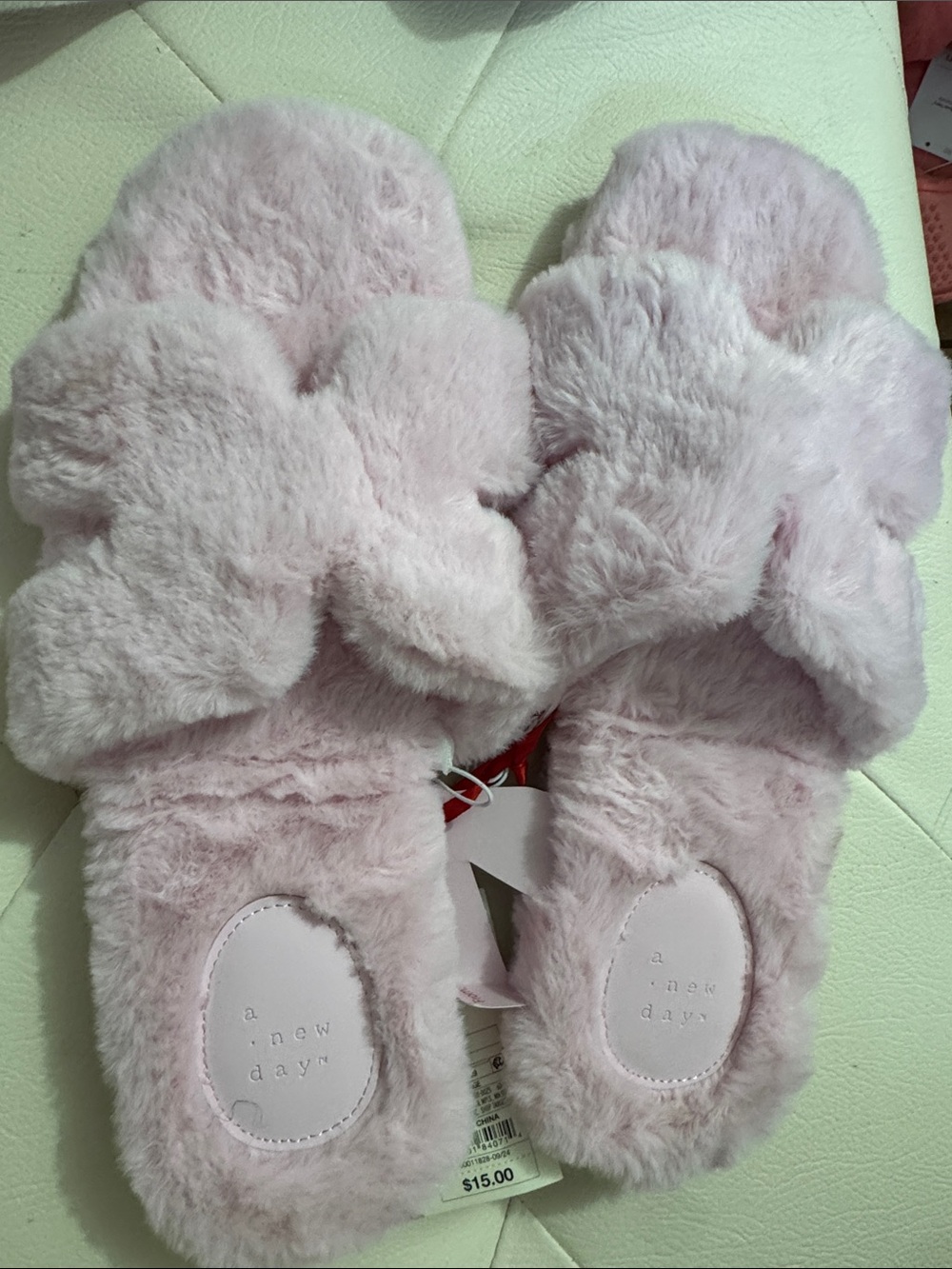 a new day Pink Plush Crossover Slide Slippers for Kids